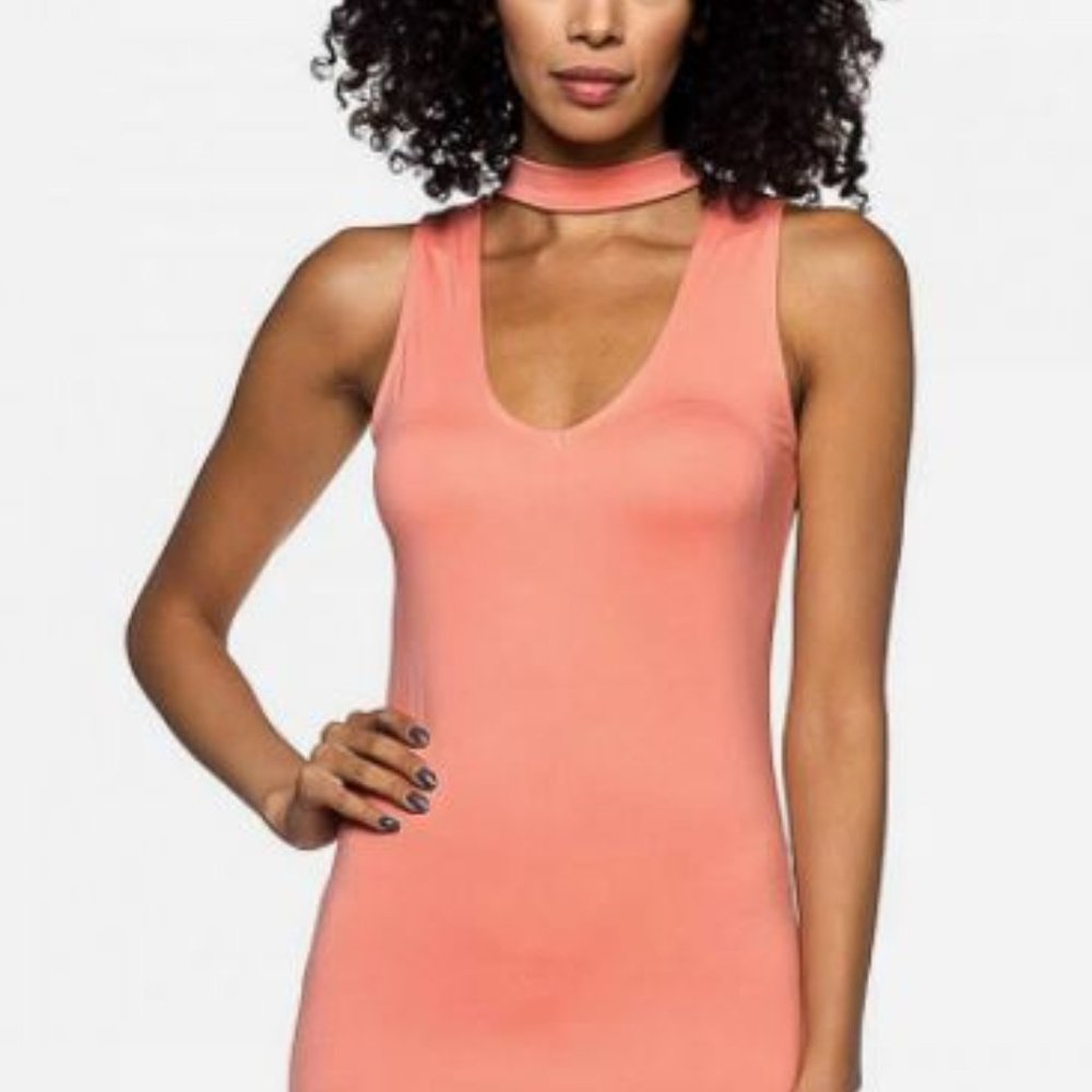 Peach Choker Bodycon Midi Dress